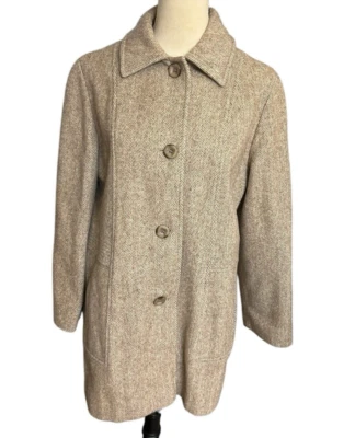 Abrigo de Colección Herman Kay Mezcla de Lana Guisante Espiga Beige Forrado Bolsillo Talla M/L? Foto 1 de 4