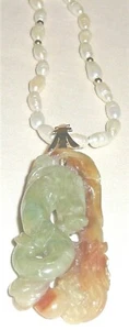 Jade dragon pendant two-tone with a 14K gold enhancer (pearls not included) - Picture 1 of 3