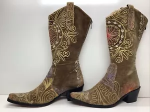 WOMENS VELVET REED COWBOY SUEDE SNIP TO BROWN STITCHED BOOTS SIZE 37 - Picture 1 of 10