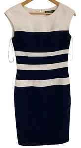 Lauren Ralph Lauren Dress Size 2 Blue Striped Midi - Picture 1 of 3