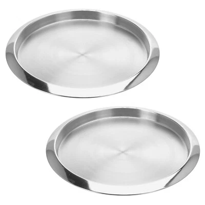 2er Set Edelstahl Serviertablett ø 35 cm Silber Rund Dekotablett Kellnertablett - Bild 1 von 2
