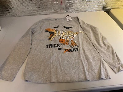 New OshKosh Dinosaur Boys Long Sleeve Shirt Top Gray Size 14 Trick or Treat - Image 1 of 2