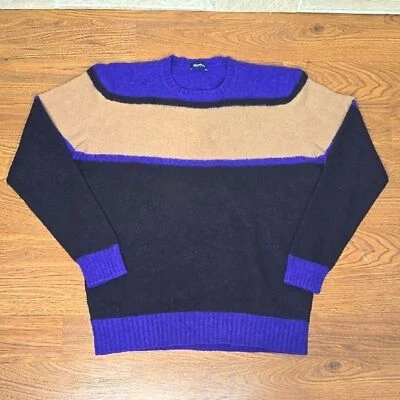 DRUMOHR 100% LANA DE CORDERO CONTRASTE RAYAS CUELLO REDONDO SUPER SUAVE AZUL TOSTADO NEGRO Foto 1 de 4