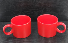 Lot of 2 Starbucks Mug Red Short Round Classic C Handle 12oz Coffee Cup 2017