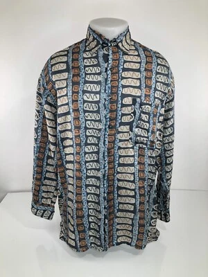 Camisa masculina arte geométrica abstrata ROBERT STOCK - 100% SEDA MD - Imagem 1 de 4