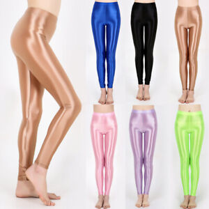 Ladies Satin Gloss Slim High Pants Women Shiny Leggless Yoga Pants Leggings