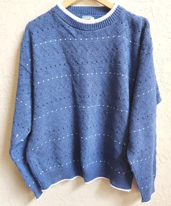 Vintage 90er Ozark Wilderness Pullover mittelblau Muster Punkte 100 % Baumwolle Strick USA - Bild 1 von 14