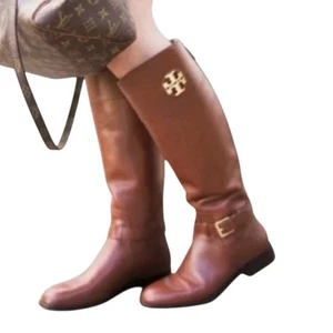 Tory Burch Adeline Tall Riding Boots Size Size 7 Almond Brown Leather Old Money - Picture 1 of 16