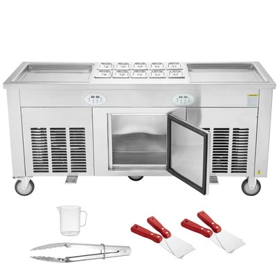 Máquina de helados fritos Máquina de rollos de hielo 17,7 x 17,7" 2 sartenes Yogur Máquina de rollos Foto 1 de 4