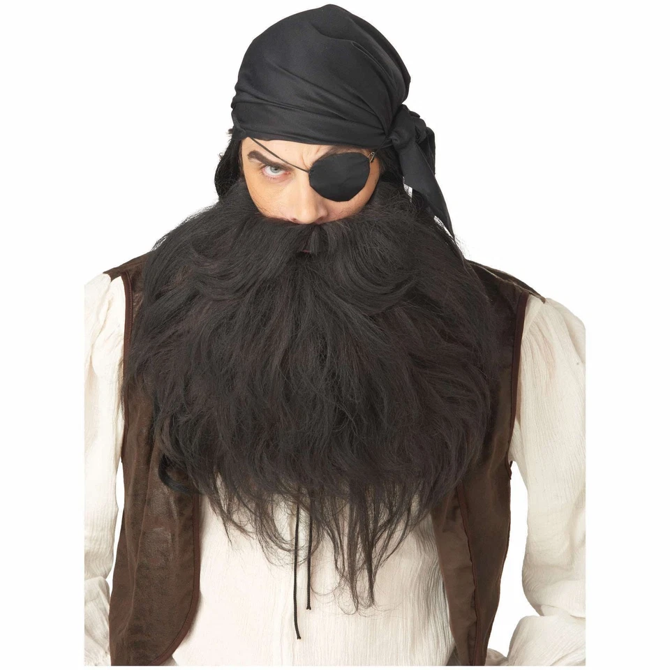Conjunto de disfraz de barba y bigote pirata gángster negro para hombre Foto 1 de 1