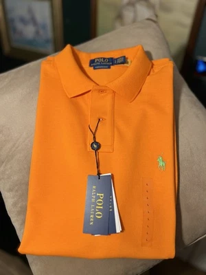 RRP £125 Size L Polo Ralph Lauren Custom Slim Fit Mesh Polo Shirt Orange - Image 1 of 4