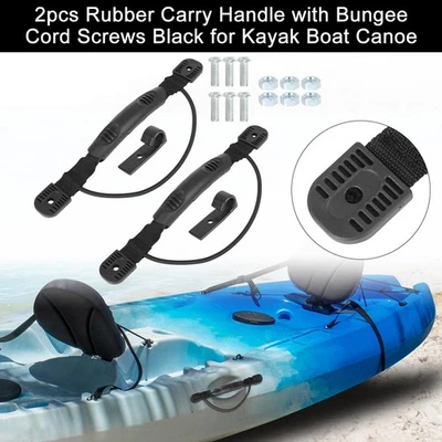 2pcs Rubber Carry Handle with Bungee Cord Screws Black for Kayak Boat Canoe Foto 1 de 4