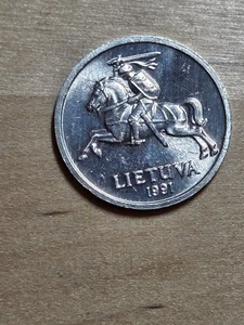 Litauen 1 Centas Münze, 1991. KM# 85, Alu. Ritter zu Pferd. - Bild 1 von 4