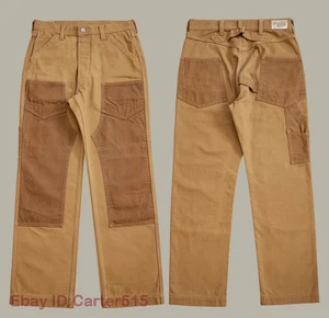Red Tornado Men Vintage Canvas Patchwork Downhole Cargo Pants Straight Trousers - Picture 1 of 23
