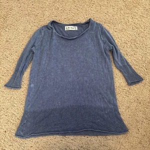 M Rena Sweater Womens Medium Blue Long Sleeve Waffle Knit Top - Picture 1 of 6