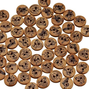 50pcs Music note Print Wood Buttons, for Sewing, Scrapbooking, DIY projects 15mm - Picture 1 of 5