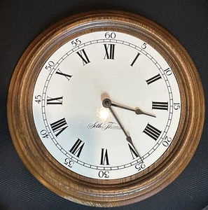 Vtg Seth Thomas Clock 2747 Round Roman Numerals Wood Grain 14" Running Fast - Picture 1 of 6