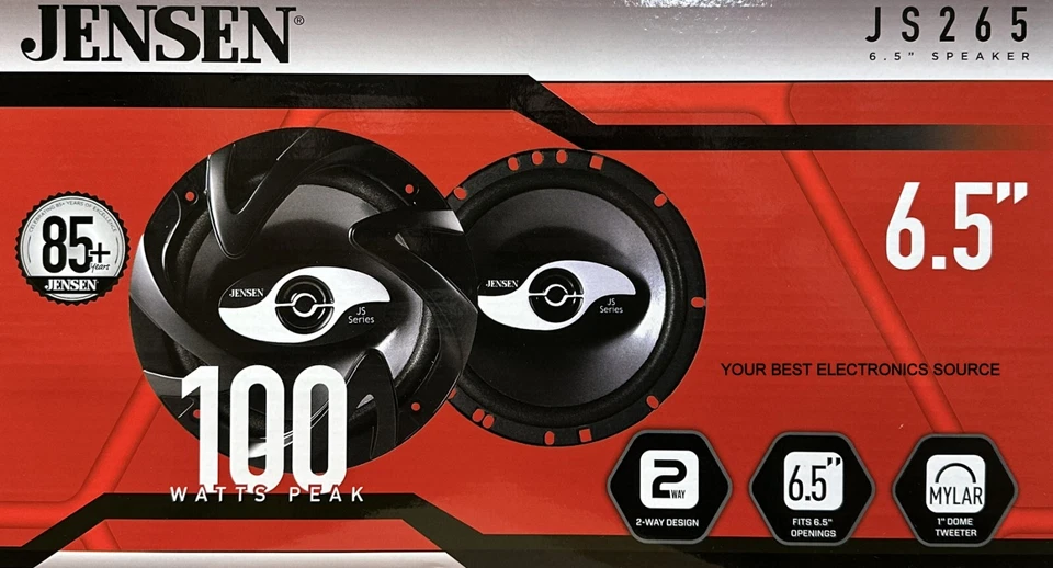 NEW Jensen JS265 6.5" 2-Way Coaxial Car Audio Speakers (PAIR) 6-1/2", 50W