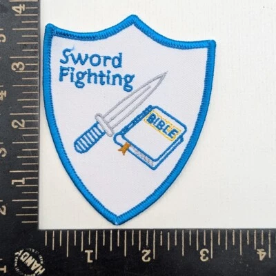 Sword Fighting Bible Patch – Christian Shield Emblem Youth Ministry Sew-On - Image 1 of 2