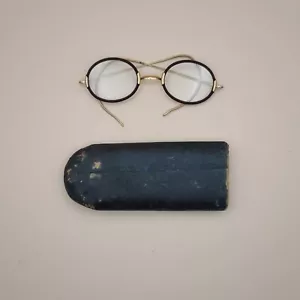 Antique Glasses Round Windsor Black Gold Filled Eyeglasses Frame With Case - Picture 1 of 16