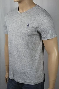 T-Shirt Polo Ralph Lauren grau V-Ausschnitt klassisch marineblau Pony neu mit Etikett - Bild 1 von 1