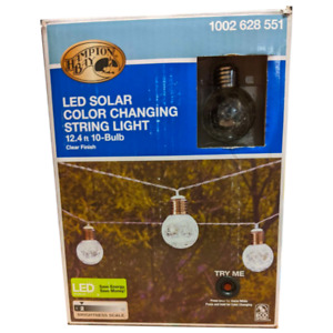Hampton Bay LED Solar  Color Changing String Light Clear Crackle Glass 10-Bulbs