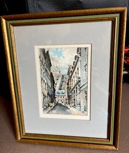 Quadro di strada vintage architettura città firmato 12 x 9" galleria opaca incorniciata da parete - Foto 1 di 14