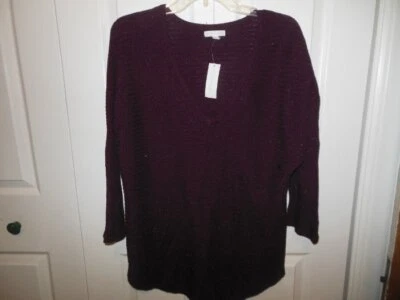 Ladies NWT New York&Co Burgundy Tunic Sweater Large Shimmer Detail - Image 1 of 4