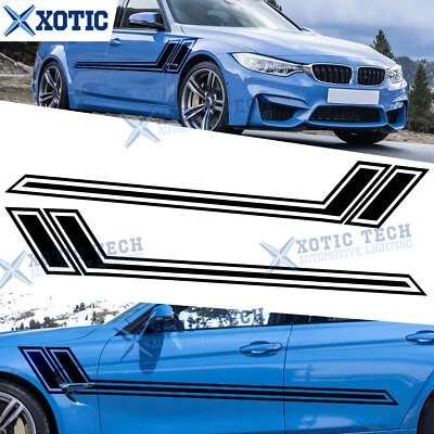 2x Gloss Black Side Skirt Body Hockey Stripe Vinyl Sticker For BMW 3 5 7 Series - Image 1 of 4