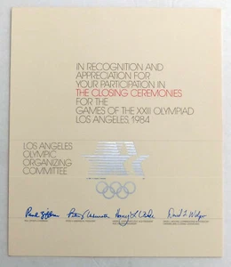 1984 Los Angeles OLYMPICS LAOOC Teilnahmebescheinigung, ABSCHLUSSZEREMONIEN. - Bild 1 von 1