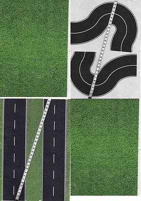 16 SHEETS  21x28cm  each ROADS EMBOSSED+CURVE HO 1/87 scale BLACK ASPHALT+grass - Image 1 of 4