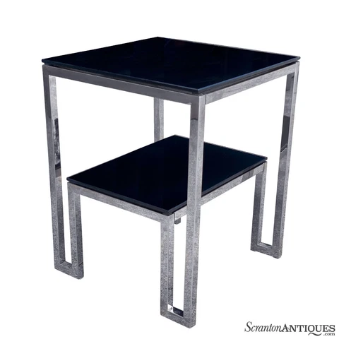 Post-Modern Sculpted Chrome & Black Glass Tiered Side Table Cover