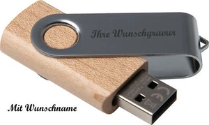 USB-Stick mit Namensgravur - aus hellem Holz (Ahorn) - 8GB - Bild 1 von 3