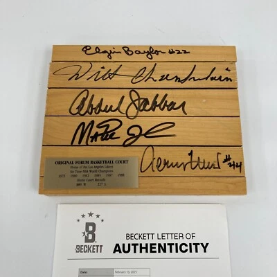 Wilt Chamberlain Magic Johnson Signed Los Angeles Lakers Game Used Floor Beckett - Image 1 of 4