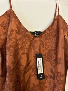 Calla Love Floral Jacquard Satin Lulus Sleeveless Dress Medium Terra Cotta NWT - Picture 1 of 9