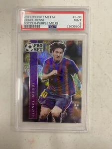 LIONEL MESSI 2021 PRO SET METAL #S03 SOCCER PURPLE MOJO /25 PSA 9 - Picture 1 of 2
