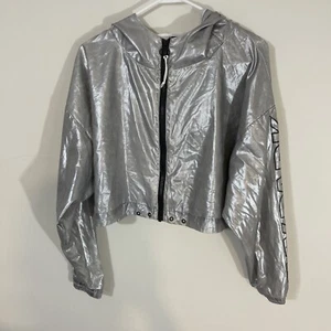 IVY Park Women's Metallic Silver Cropped Zipper Hooded Jacket Size Small - Picture 1 of 7