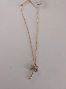 PALM TREE Pendant Necklace Clear White Crystals Gold-Tone Chain NEW - Picture 1 of 6