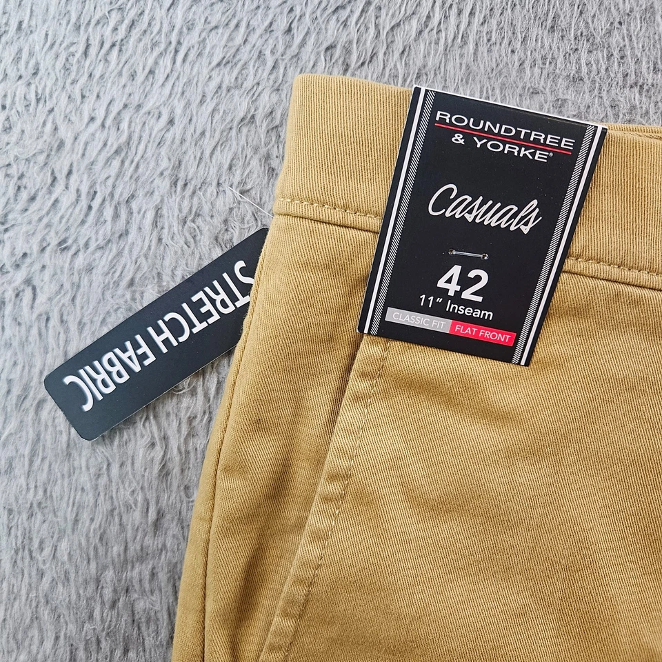Nuevo con etiquetas Pantalones Cortos Informales Roundtree & Yorke Hombres 42 x 11" Clásicos Elastizados Amarillo Marrón Foto 1 de 4
