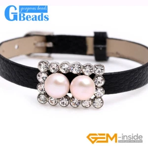 Freshwater Pearls Gold Plated Rectangle Shape Decorative Leather Bracelet 8mm - Picture 1 of 24