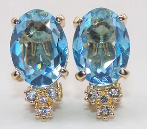 CHRISTIAN DIOR Signed Gold Tone W/ BLUE DROP Crystals CLIP On EARRINGS 1" Long - Picture 1 of 10