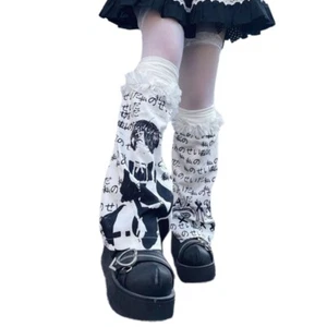 Anime Letter Print Boot Cover Japanese Harajuku Ruffle Trim Flared Leg Warmer - Picture 1 of 8
