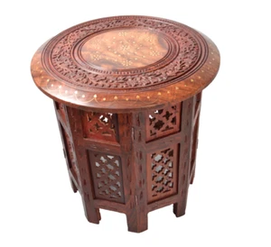 Mueble de mesa de comedor plegable de madera de Sheesham indio tallada a mano - Imagen 1 de 11