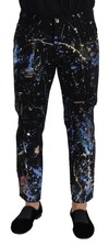 Dolce & Gabbana Black Cotton Color Splash Print Denim Men's Jeans Authentic