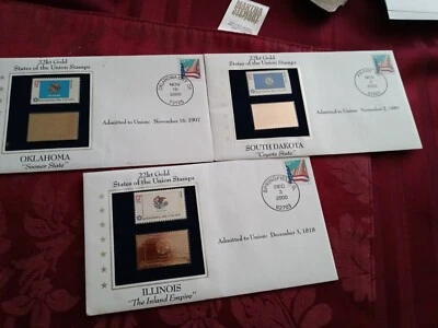 Estampillas y sobre del Estado de la Unión de oro de 22 kt de Illinois/S.Dakota/Oklahoma, Foto 1 de 4
