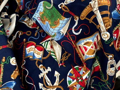 4+Yd VIP CRANSTON Joan Messmore Blue Red NAUTICAL FABRIC Quilt SailingBoat YACHT - Image 1 of 4