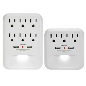 CP Combo 3 & 6-Outlet 600 Joule Wall-Tap w/ 2-port USB-A & Nightlight, CP30006 - Imagen 1 de 10