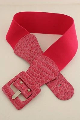 Cintura Donna Larga Elastico Rosa Moda Vita Alta Fibbia Quadrata Taglia M L - Immagine 1 di 4