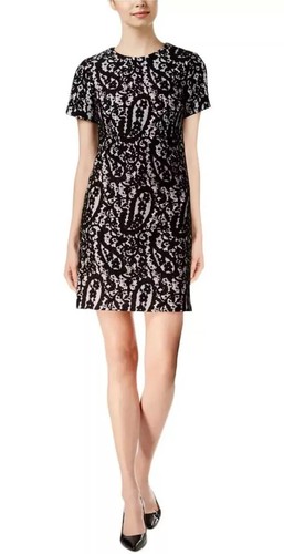 Bellissimo abito MICHAEL Kors foderato manica corta Paisley pizzo overlay nuovo con etichette $179 0