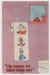 WW2 Cartolina Propaganda Fronte Interno USA Sto per spazzarli via arte anti asse - Foto 1 di 2